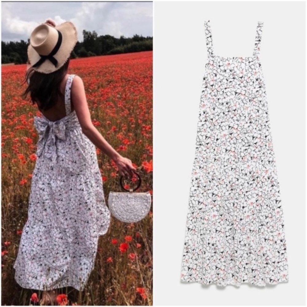 Zara floral white maxi dress